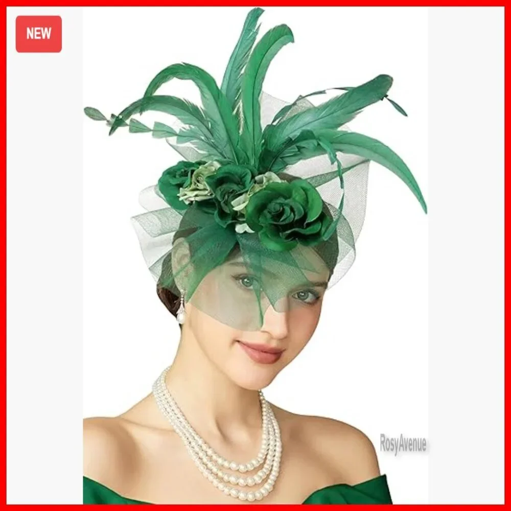 Tulle Feathers Fascinator Derby Hat with Hair Clip Headband for Tea Party